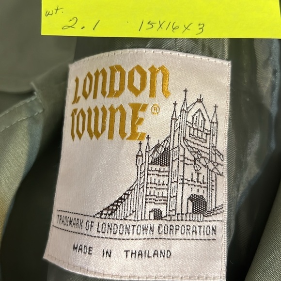 London Fog Avacado Green Trench Coat Double Breasted Belt Size 14 Regular - Picture 15 of 15